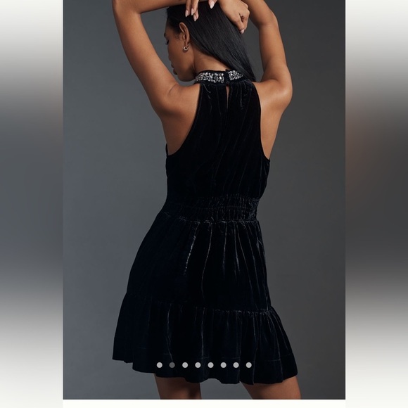 NWT new Anthropologie somerset velvet halter dress medium jewel beaded neck - Picture 9 of 17